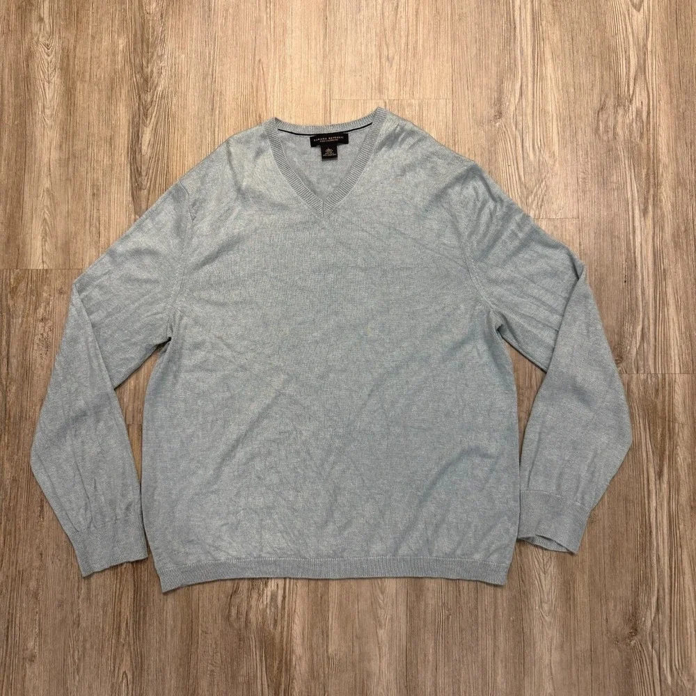 Banana Republic Mens Large Silk Cashmere V Neck Sweater Light Blue